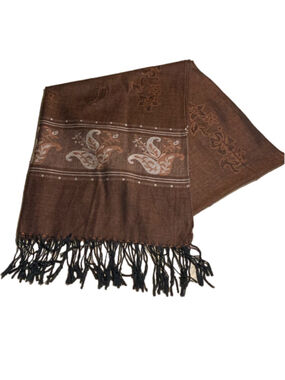 Large brown shawl scarf pashmina with paisley floral pattern